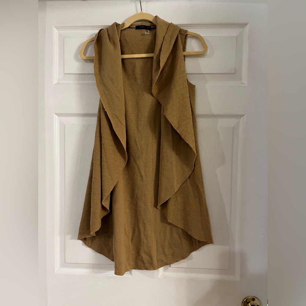 THML sleeveless‎ brown boho festival open knit vest women’s size XS/S oversized​